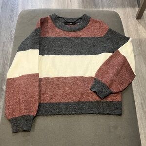 Vero Moda Women's Striped Sweater in Red, Gray, and Cream